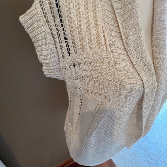 Pink Rose Cream Knit Open Cardigan, Lightweight, Short Sleeve, Size Large - Picture 4 of 8